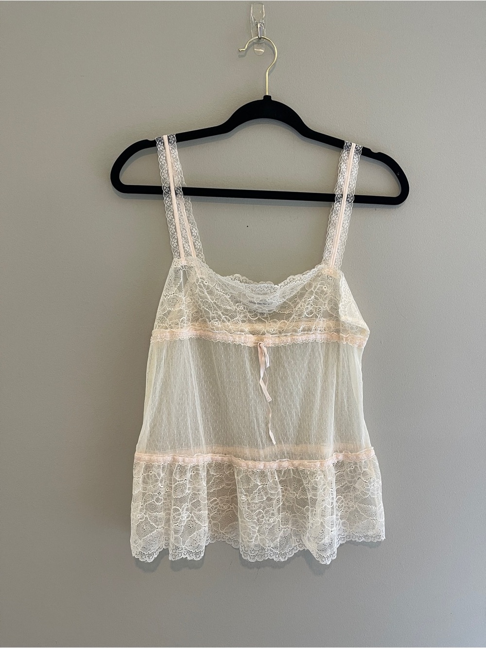Abercrombie & Fitch Beige Pink Lace Baby Doll Sheer Top Y2K Vintage Size Small